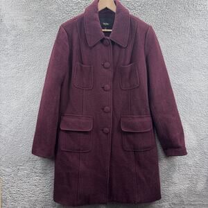 Mossimo Women's XL Burgundy Wool Blend Peacoat Jacket Button‎ Front Lined